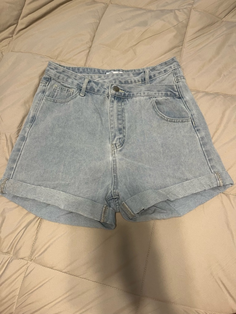 Light Wash Denim Jean Shorts with Cuffed Hem